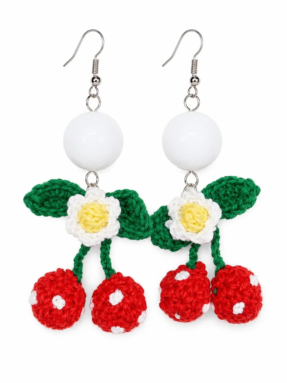 Crochet Cherry Dangle Earrings Floral Cottagecore Fruitcore NWT Boutique